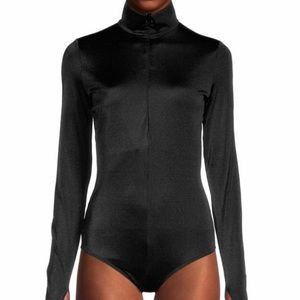 Wolford shimmery half zip mock neck bodysuit size M